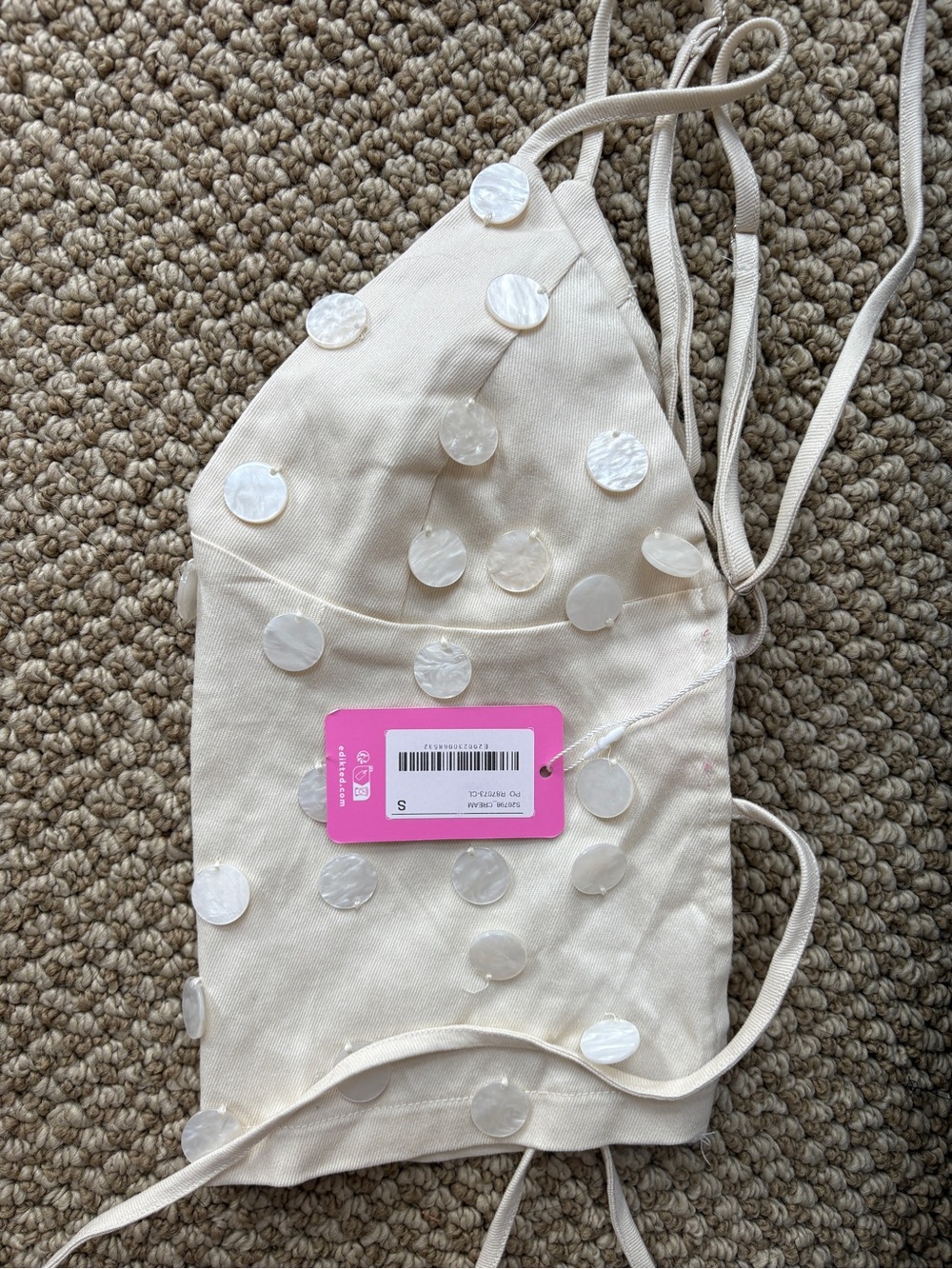 Edikted Cream Sequin Crop Top - Picture 2 of 6